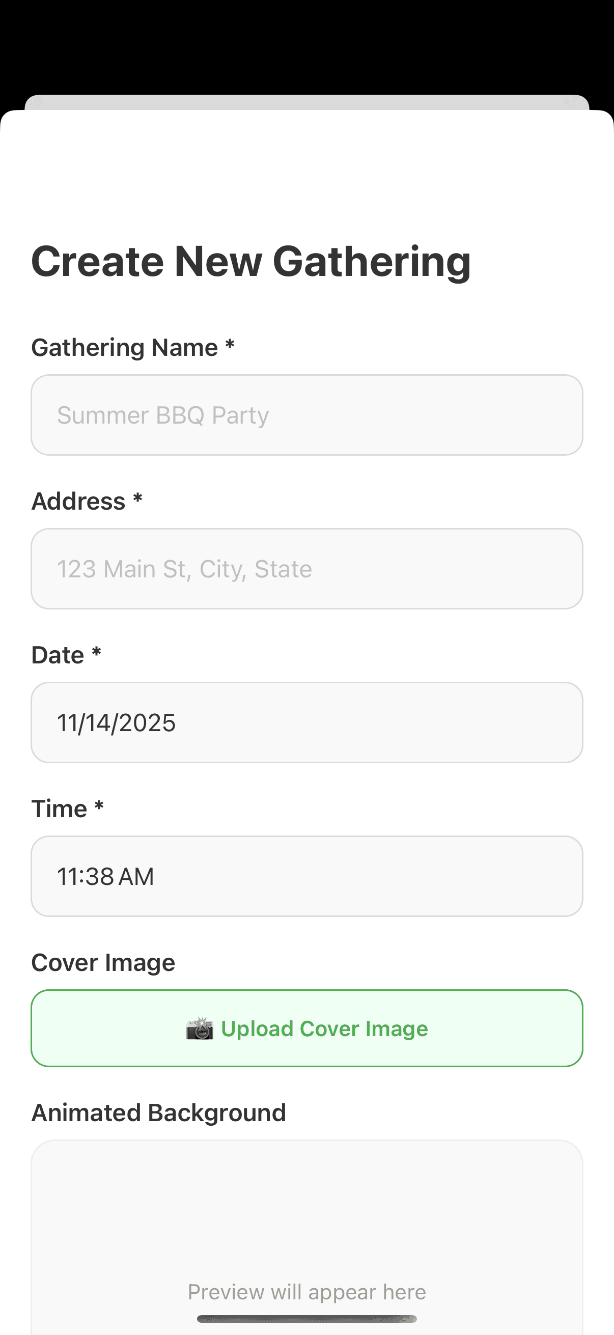 Create gatherings in seconds