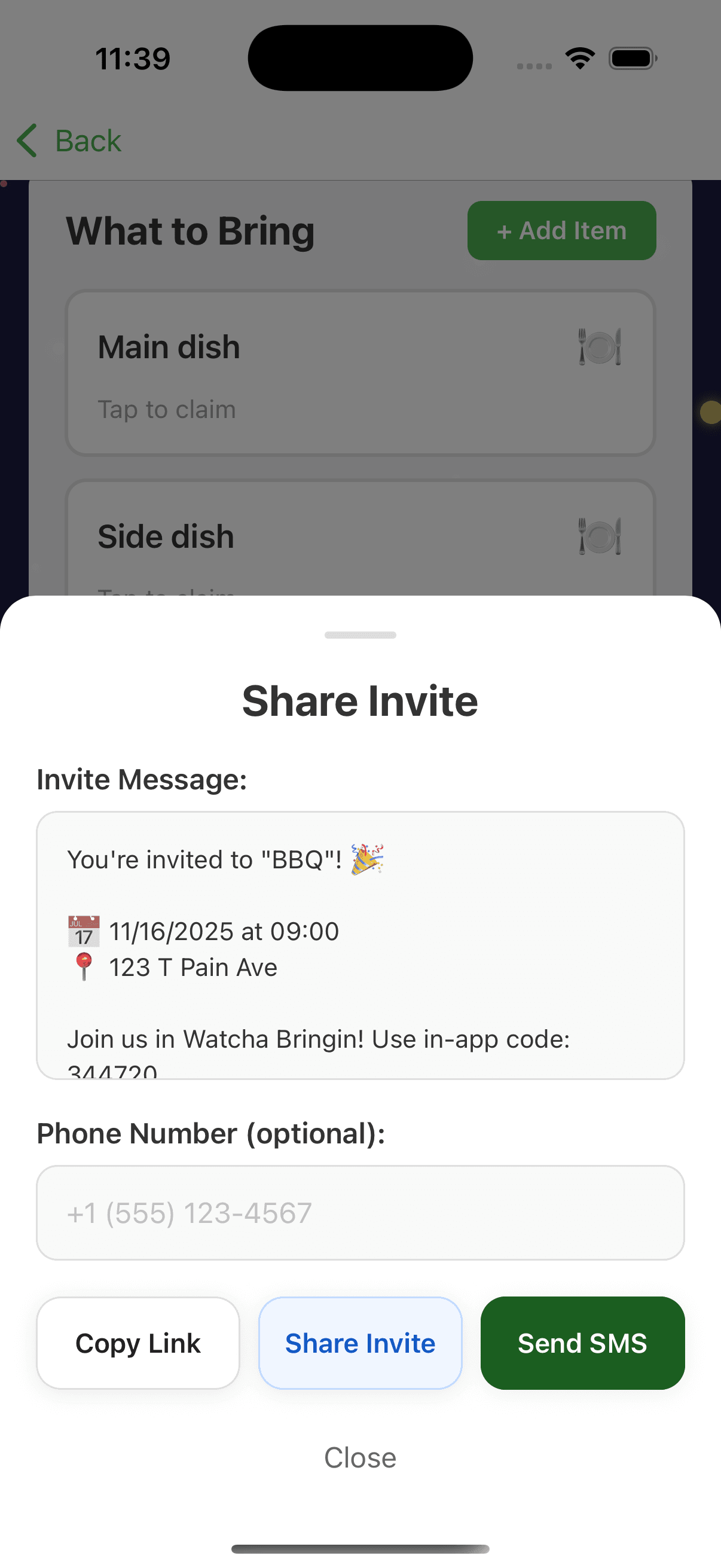 Share invites instantly